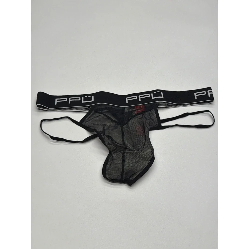 PPU UNDERWEAR Men's Black Mesh Jockstrap‎ Thong Underwear Size XL NWT